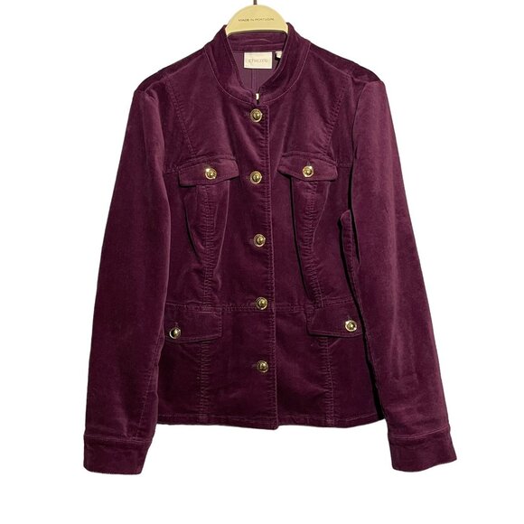 Chico's Jackets & Blazers - Chico Suit Jacket Coat Trench Women Size 1 Medium 8 Purple Velvet Military Retro